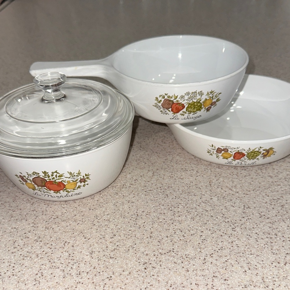 3 Vintage CorningWare Spice of Life skillets La Sauge, Le Persil, La Marjolaine